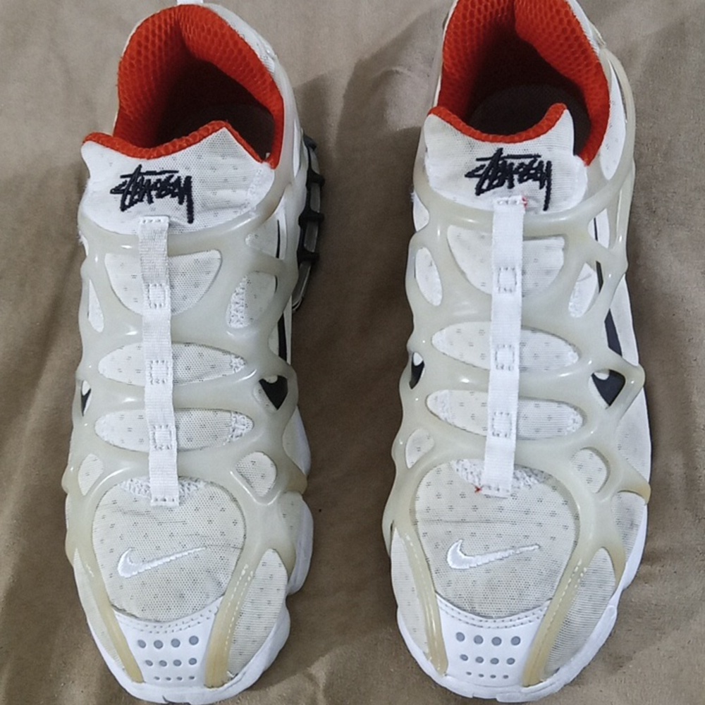 Nike X Stussy Air Zoom Spiridon KK Men's Size 7.5 White/Habanero RedCJ9918-100